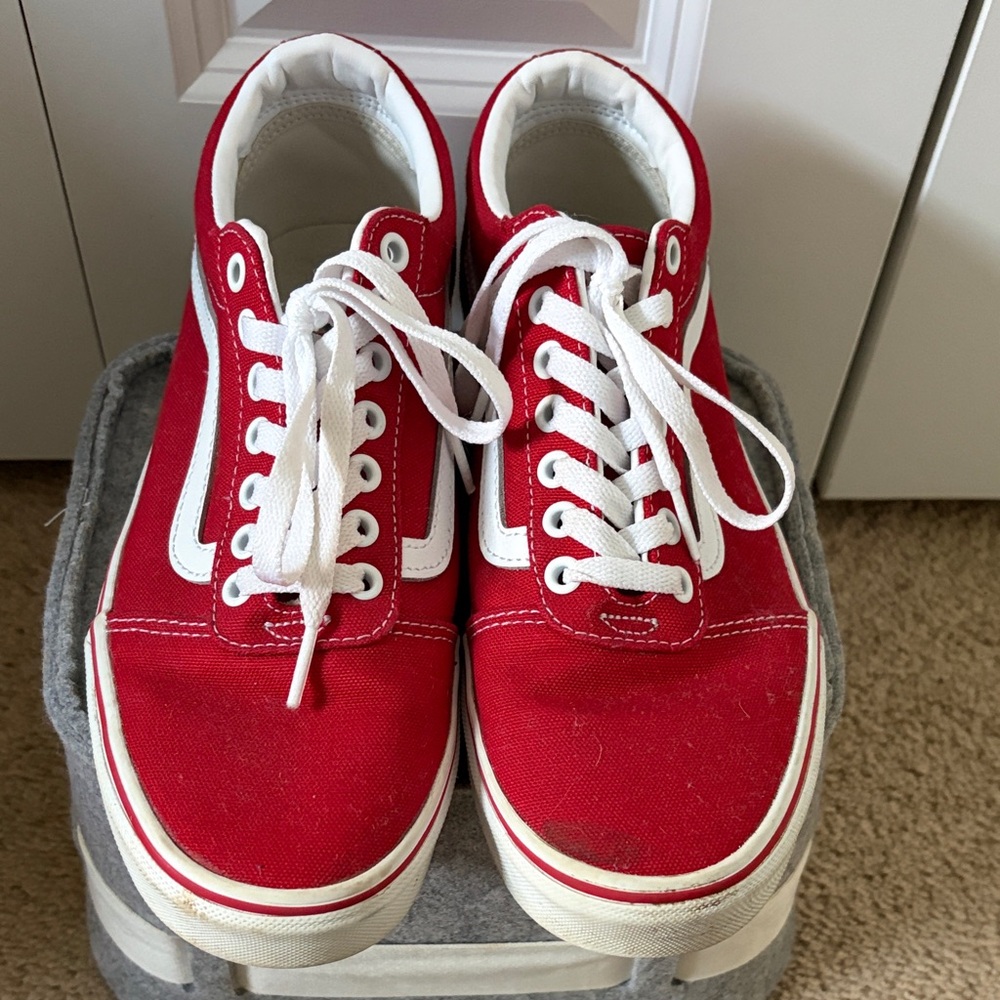 Vans Red and White Low Top Sneakers